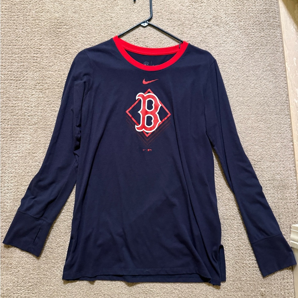 Nike Women's Long Sleeve Tee - Navy and Red